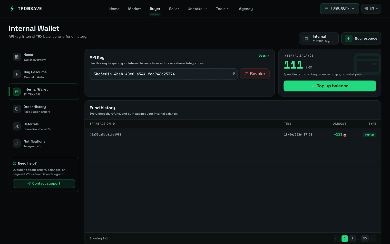 Buyer Internal Wallet