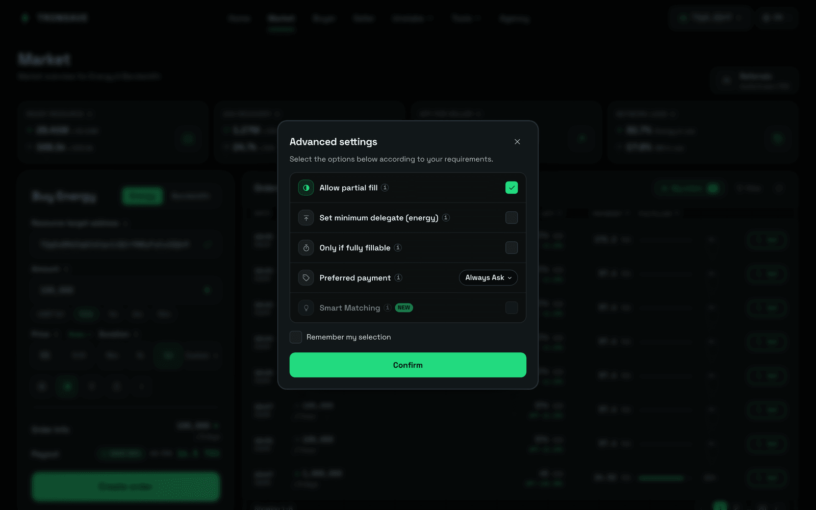 Market Advanced Settings